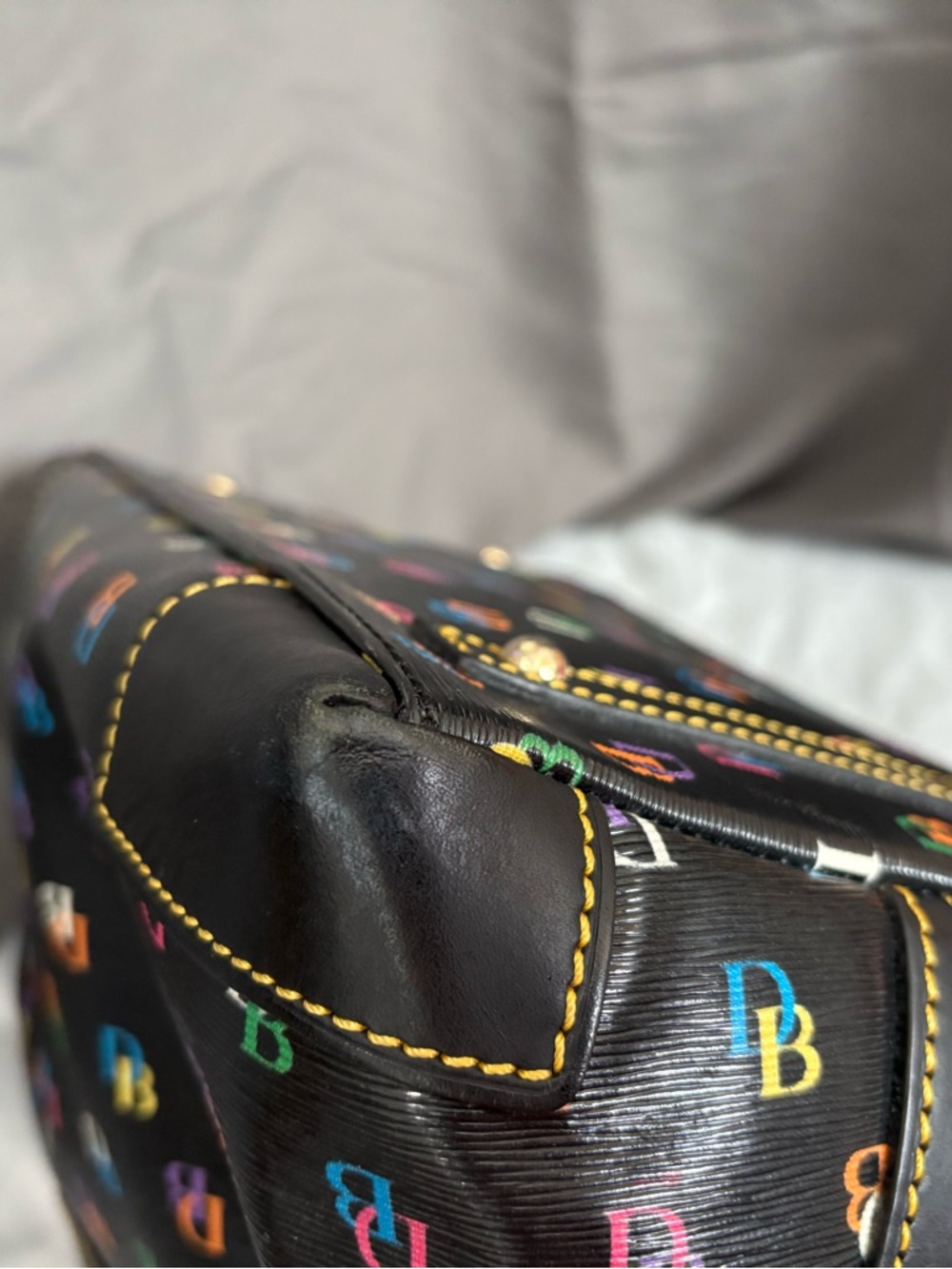 Dooney & Bourke Black Satchel with Multicolor DB Print - Picture 9 of 12